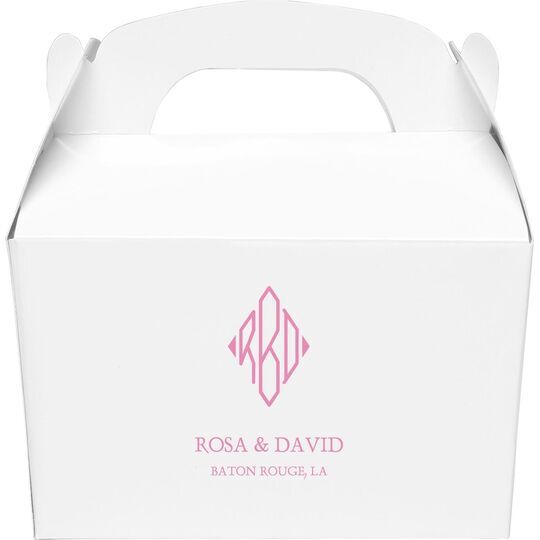 Shaped Diamond Monogram with Text Gable Favor Boxes